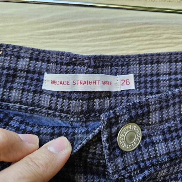 Levis Ribcage Straight Ankle Velvet Jeans Luxe Bethany 0113 W26 L27 plaid - Picture 3 of 13